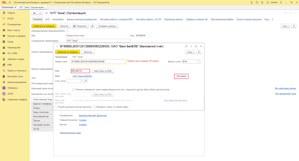 Заполнение сведений об организации на ОСН 3