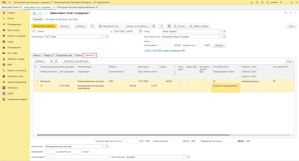 Авансовый отчет у фирмы на ОСН 11