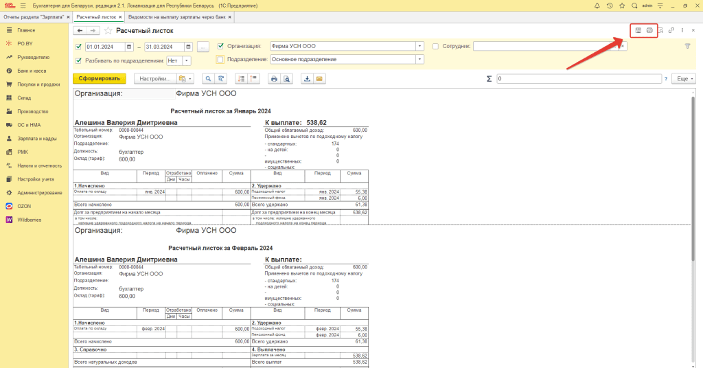 Отчеты по заработной плате (фирма на УСН) 6