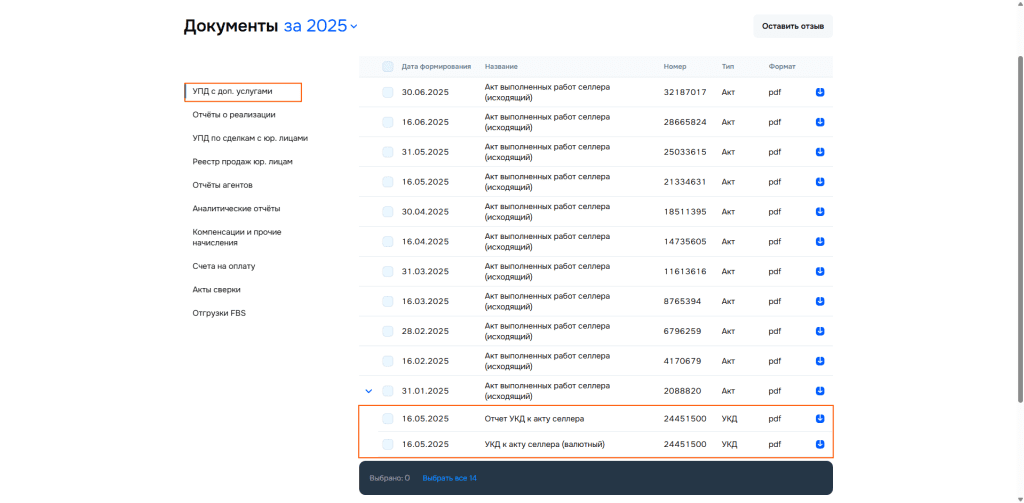 Загрузка продаж Озон по месяцам (договор в USD) для фирмы на ОСН 7